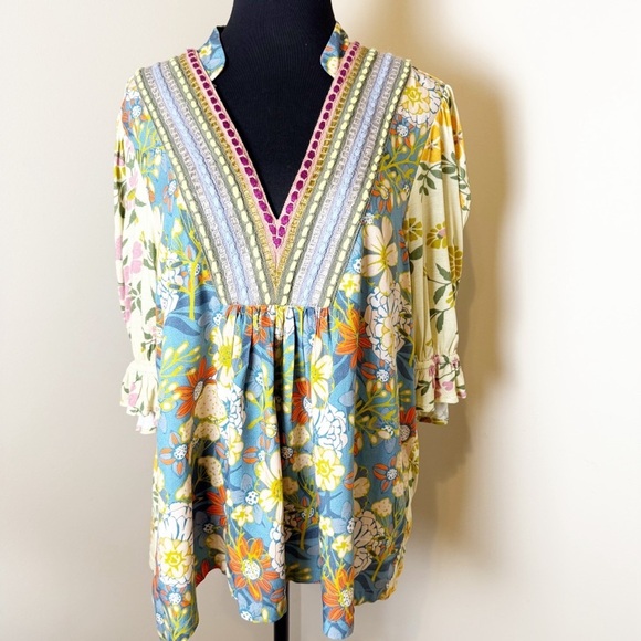 Bl-nk Stephanie Top Sold at Anthropologie Size L Blue Motif - Picture 5 of 12